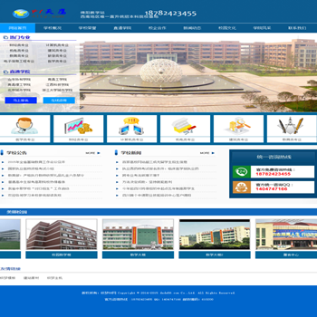 大气蓝色职业学校学院大学招生网企业宣传类企业网站模板带数据